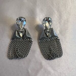 Silver rhinestone chain earrings
